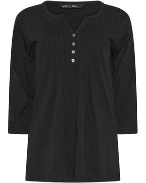 M Com Cotton Long Sleeve Henley Top - Black
