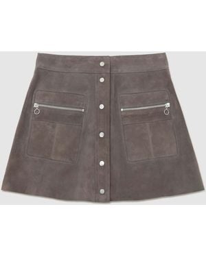 Reiss Suede Zip-Pocket Mini Skirt - Gray