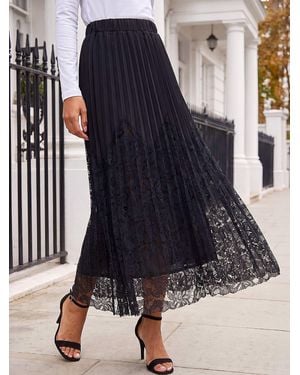 Roman Petite Lace Pleated Skirt - Black