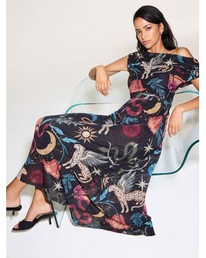 Next Off Shoulder Mesh Midi Dress - Multicolor