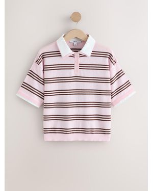 Next Short Sleeve Layered Polo Top - Pink