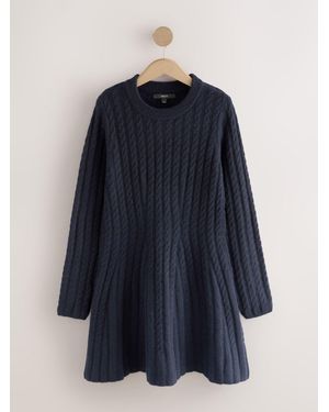 Next Faux Fur Collar Knitted Mini Jumper Dress in Brown | Lyst