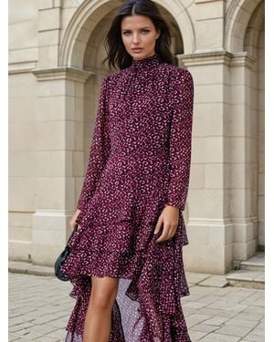 Religion Cressida High Low Occasion Maxi Dress Floral Print And Ruffles Skirt - Purple