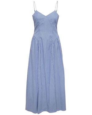 ONLY Stripe Waist Gathered Cotton Maxi Dress - Blue