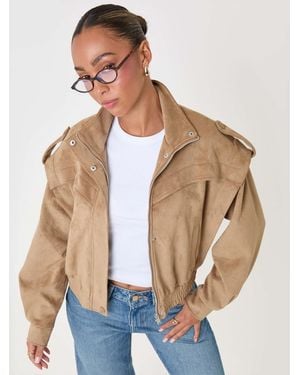 Threadbare Faux Suede Cape Shoulder Bomber Jacket - Natural