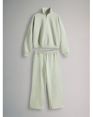 The Set 2 Pack Quarter Zip Funnel Neck Sweater And Wide Leg Sweatpants Set Light - Green
