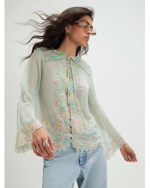 River Island Soft Embroidered Tie Blouse - Green