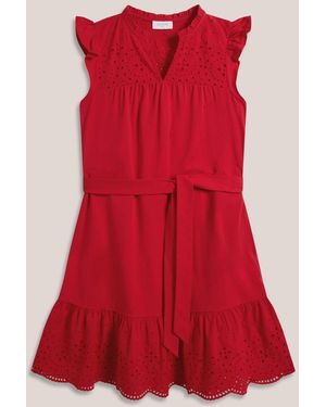 Hobbs Romy Ärmelloses Jerseykleid Mit Lochstickerei-Details - Rot