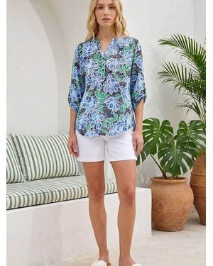 Roman Burnout Floral Print Shirt - Blue