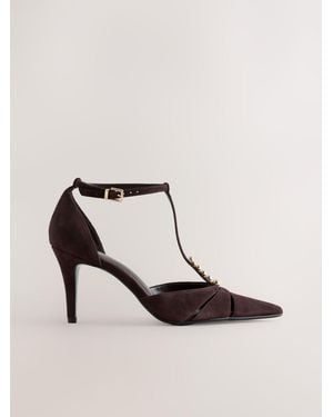 Next Forever Comfort Leather Two Part T Bar Embellished Heels - Natural