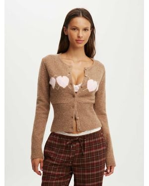 Cotton On Fluffy Fitted Knit Cardigan - Brown