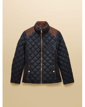 Joules Braemar Luxe Showerproof Diamond Quilted Coat - Blue
