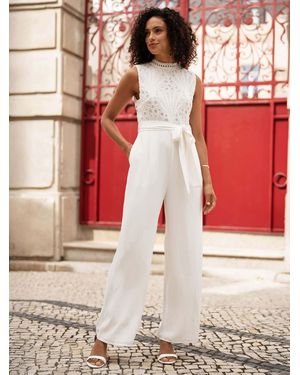 Yumi' Lace Sleeveless Jumpsuit - Red