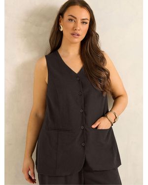 Evans Linen Blend Waistcoat - Black