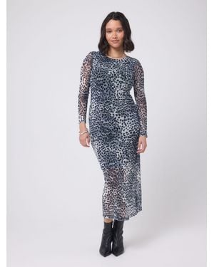 Scamp & Dude Cheetah Mesh Midi Dress - Blue