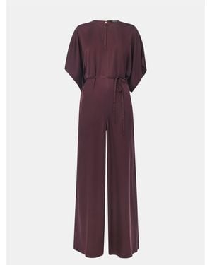 Whistles Satin Short Sleeve Jumpsuit - Purple