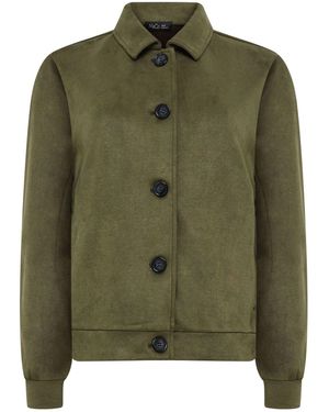 M Com Button Up Faux Suede Jacket - Green