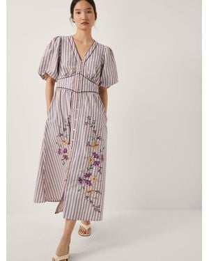 Monsoon Alexis Embroidered Stripe Midi Dress - Pink