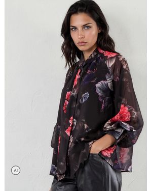 Religion Liv High Neck Button-Thru Blouse With Tie Sash - Black