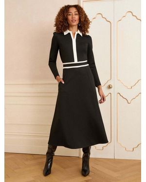 Love & Roses Contrast Ponte Midi Dress - Black