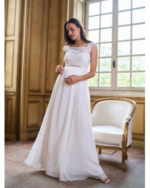 Seraphine Maternity Eyelash Lace Bodice Bridal Dress - White