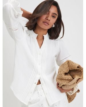 River Island Pintuck Frill Sleeve Blouse - White