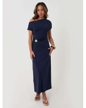 Threadbare Off Shoulder Draped Jersey Maxi Dress - Blue