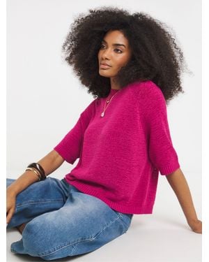 Simply Be Stripe Knitted Peplum Top - Pink