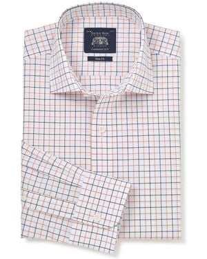 Savile Row Company Slim Fit Cotton Poplin Check Single Cuff Formal Shirt - White