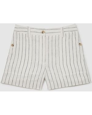 Reiss Ashby - White/navy Linen Pinstripe Shorts, Us 0 - Multicolor