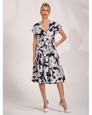 Jolie Moi V-Neck Print Scuba Midi Dress - White