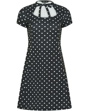PixieGirl Petite Polka Dot Tie Front Mini Dress - Black