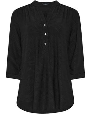 M Com Jacquard Detail Half Placket Shirt - Black