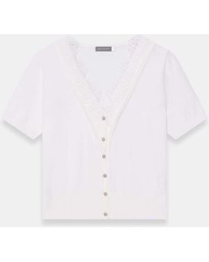 Mint Velvet Cotton Lace Trim Top - White