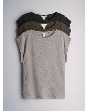The Set 3 Pack Textured Cap Sleeve T-Shirts/Khaki/Taupe - Gray