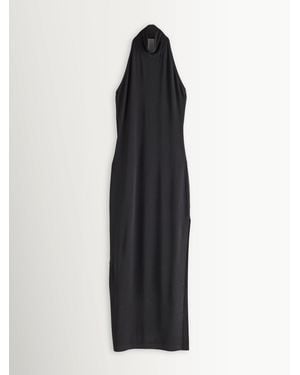 Norma Kamali Halter Turtle Neck Side Slit Maxi Dress - Black