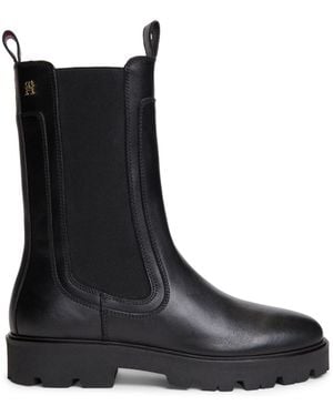 Tommy Hilfiger Leather Cleat High Chelsea Boots - Black