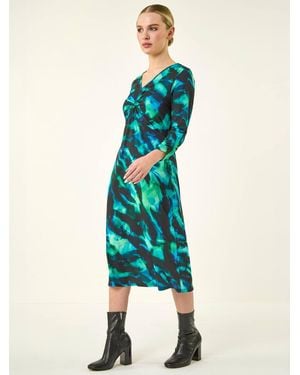 Roman Petite Abstract Twist Front Dress - Blue