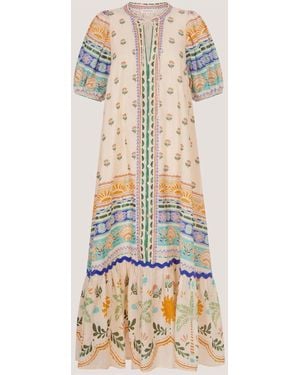 Monsoon Charlie Taylor Printed Puff Sleeve Midi Dress - Natural
