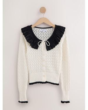 Next Ecru Mono Long Sleeve Frill Collar Cardigan - Natural