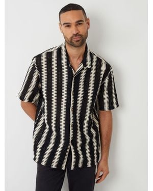 Threadbare Crochet Relaxed Fit Short Sleeve Shirt - Black