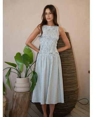 Amy Lynn Posey Mono Gingham Smocked Midi Dress - Green