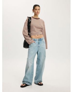 Cotton On Stripey Oversized Boxy Long Sleeve T-Shirt - Blue