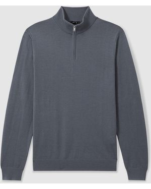 Reiss Blackhall Pullover Aus Merinowolle Mit Trichterhals Und Halbem Reißverschlussextra-Groß - Grau