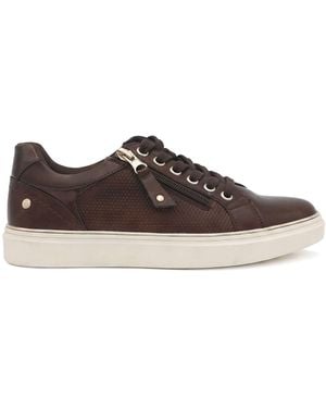 Pavers Chocolate Wide Fit Zip & Lace Sneakers With Grip Sole - Brown