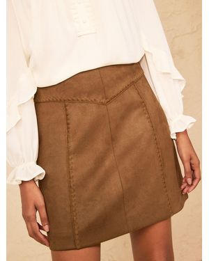 Love & Roses Faux Suedette Mini Skirt With Whipstitch Trim Detail - Brown