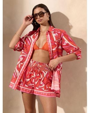 Lipsy Swirl Print Beach Shorts - Red
