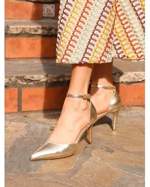 Linzi Thea Closed Back Stiletto Court Heels With Ankle Strap - Brown