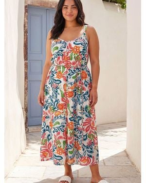 Roman Curve Print Plait Belt Strappy Midi Dress - Blue