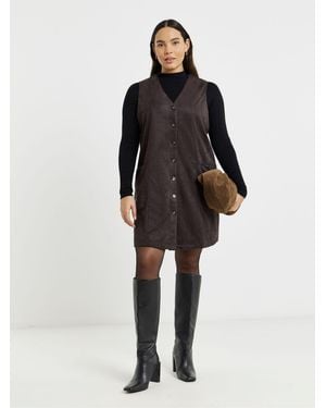 Simply Be Suedette Button Through A Line Dress - Black